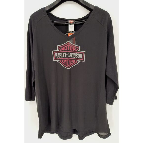 Harley-Davidson Women's Black and Pink Top - Picture 2 of 10